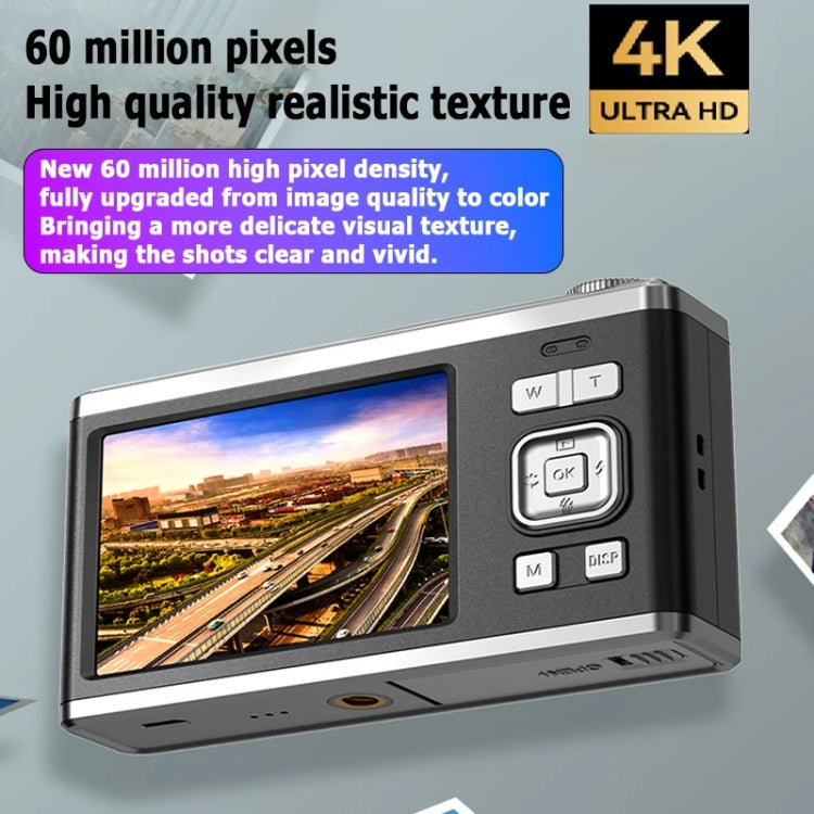 4K HD Optical Zoom Digital Camera 60MP Dual Screen Selfie Camera, No Memory, Black, White, Silver 4K HD Optical Zoom Digital Camera 60MP Dual Screen Selfie Camera, No Memory, Black, White, Silver